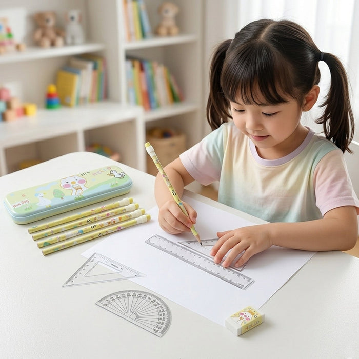 Cute Cartoon Geometry Box Stationery Set (1 Set) by Your Brand