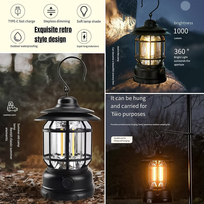 LED Camping Lante Light Retro Style Lighting Battery Type-c Rechargeable (1 Pc) by Your Brand
