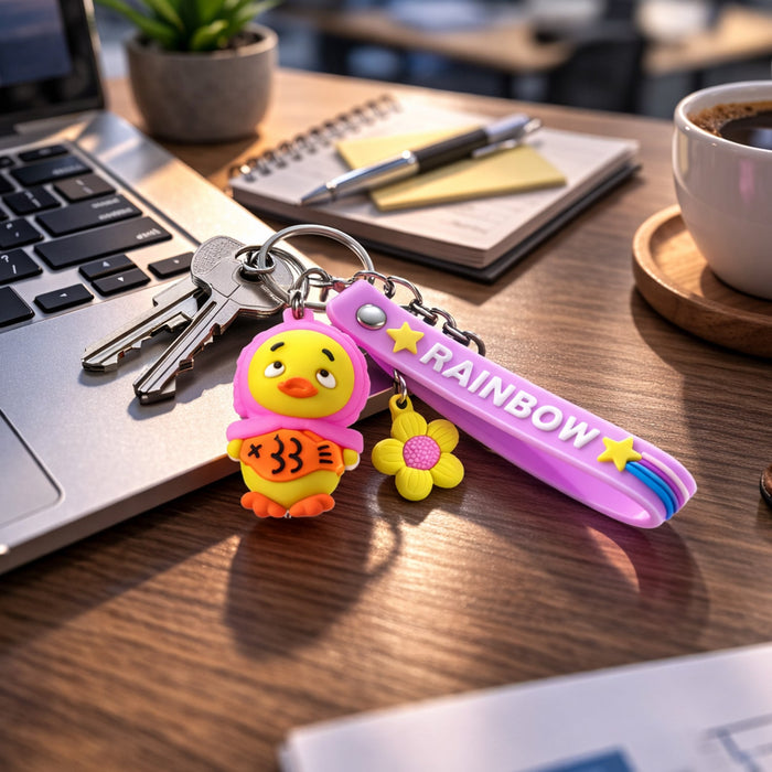 Cute Rainbow Strap Cartoon Duck Keychain (1 Pc) by Your Brand