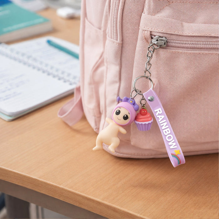 Cute Doll & Cupcake Keychain with Rainbow Strap (1 Pc) by Your Brand