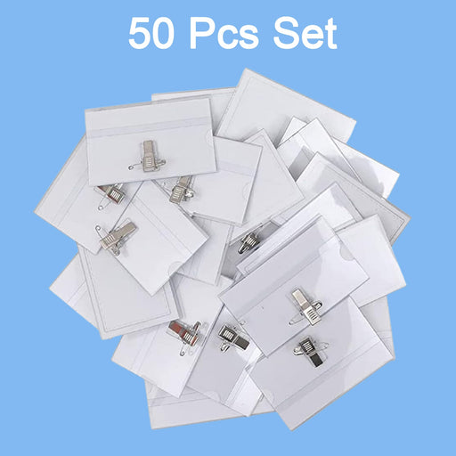 Plastic Transparent cardholders With Pin & Clip 90 mm x 60 mm (50 Pcs Set) by Your Brand