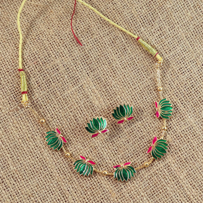 Traditional Green & Lotus Motif Jewellery Set by Your Brand