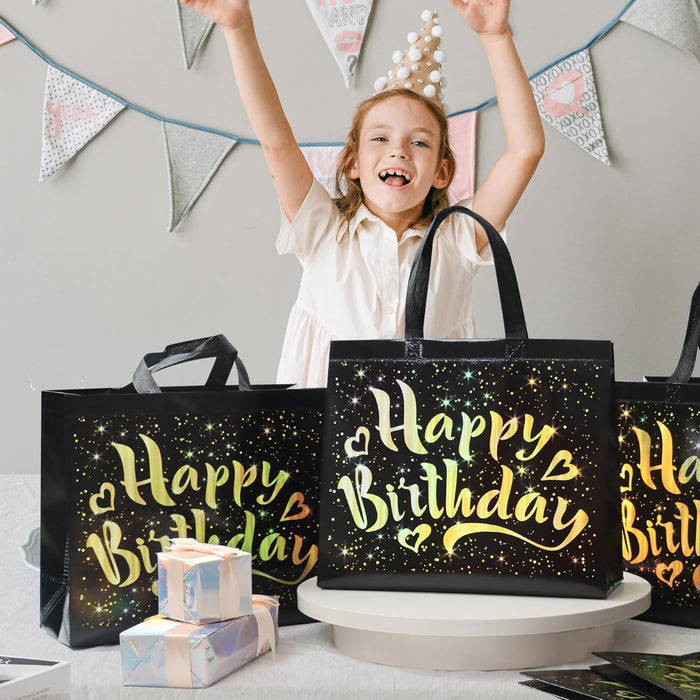 Birthday Gift Bag with Gold Shiny Stars, Reusable Party Gift Bags (1 Pc) by Your Brand