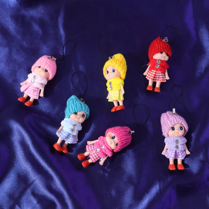 Cute Mini Doll Hanging Keychain Set (6 Pc Mix Color) by Your Brand