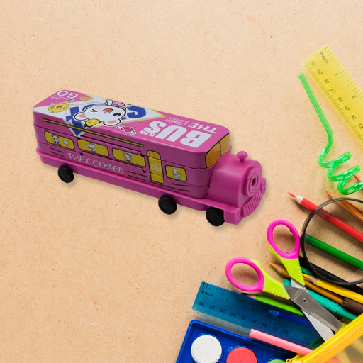 Double Decker Metal Bus Compass Case – 2-Layer Movable Wheels & Sharpener for Kids by Your Brand