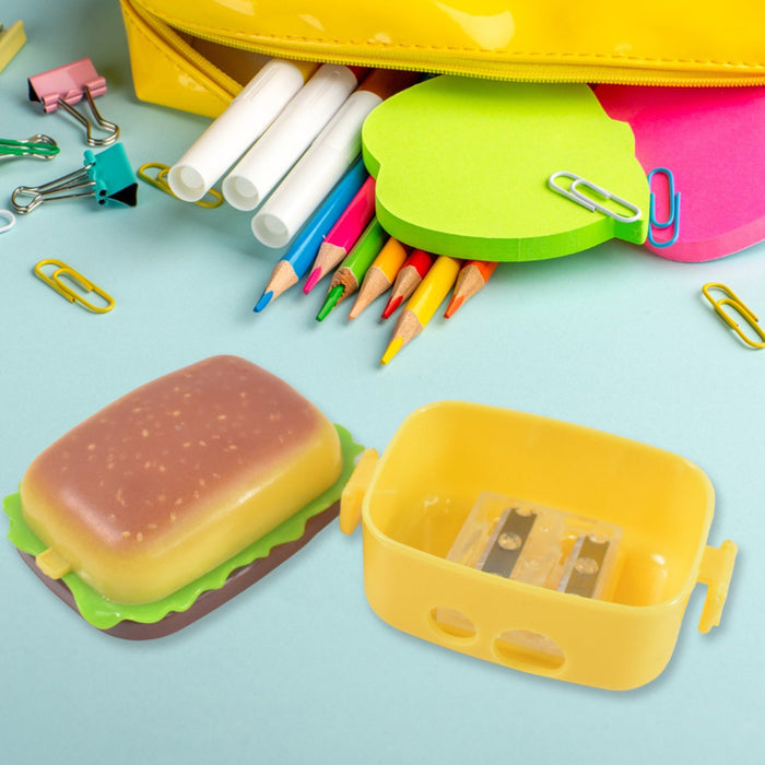 Plastic Burger Shape Small Size Double Hole Sharpener With Eraser (1 Set) by Your Brand
