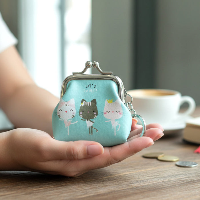 Cute Cartoon Cat Printed Mini Coin Purse Keychain (1 Pc) by Your Brand