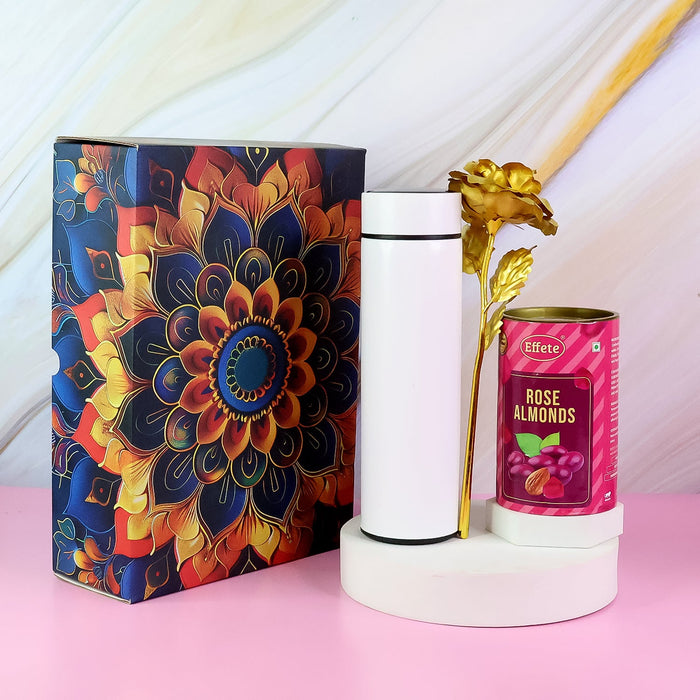 Effete Rose Almonds Gift Hamper, Golden Rose With Bottle (3 Pc Set), Mix Color by Your Brand