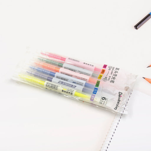 Dual-Headed Highlighter 6 Colors Pen for Classroom and office (6 Pc Set) by Your Brand