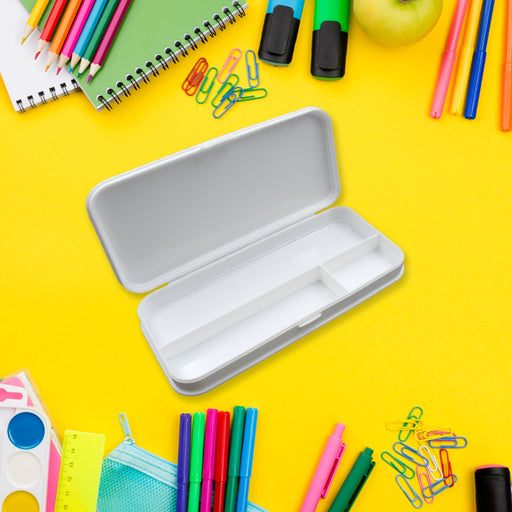 Multipurpose White Compass Pencil Box – 3-Compartment School Case, Ideal Gift for Kids by Your Brand