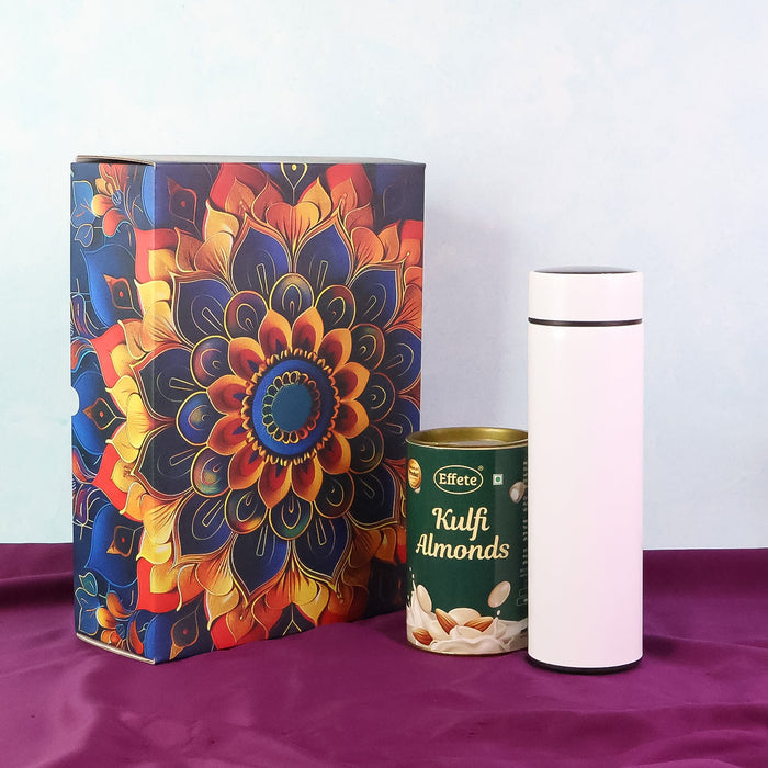 Effete Kulfi Almonds Gift Hamper, Golden With Bottle (2 Pc Set), Mix Color by Your Brand