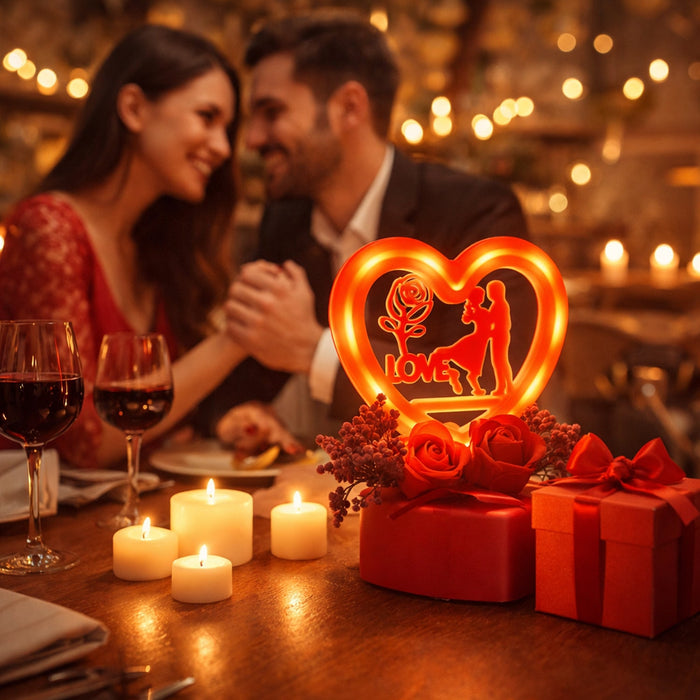 Heart Love Decorative Showpiece with Golden Rose Flower Gift Set (2 Pc) by Your Brand