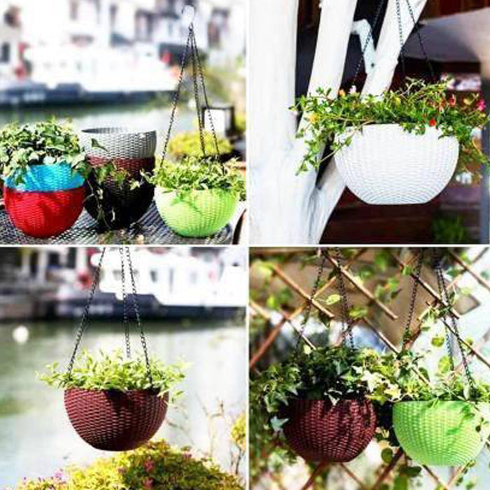 Plastic Hanging Flower Pot and Flower Pot with Chain (6 Pc) by Your Brand