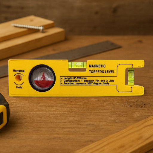 8-inch Magnetic Torpedo Level with 1 Direction Pin, 2 Vials and 360 Degree View by Your Brand