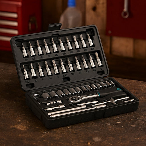 46pcs Metal 1 / 4"" Socket Set (Black, 46pcs) by Your Brand