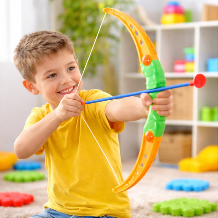 Plastic Archery Bow Arrow Toy Set with single knife and 3pc Arrow and Target Board by Your Brand