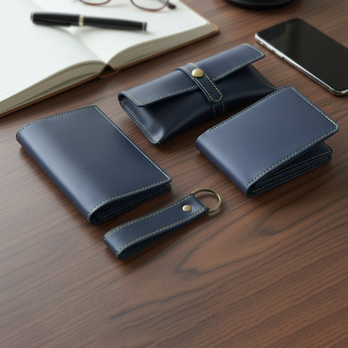 4 In 1 Premium PU Leather Wallet Gift Set for Men (4 Pc Set) by Your Brand
