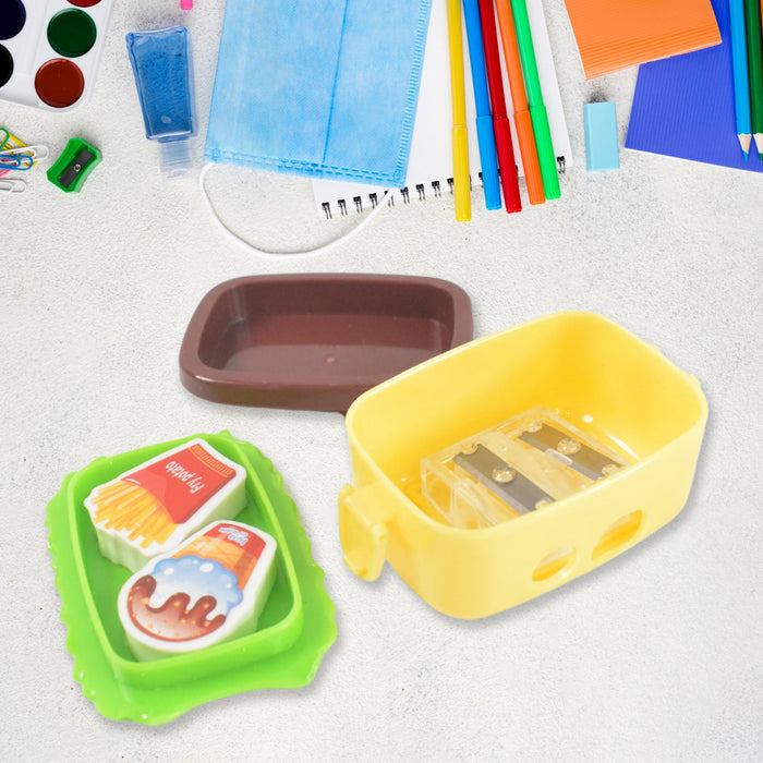 Plastic Burger Shape Small Size Double Hole Sharpener With Eraser (1 Set) by Your Brand