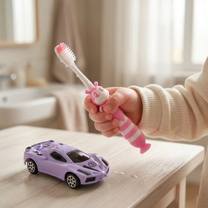Kids Toothbrush with Cartoon Car (2 Pc Set)