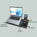Portable laptop stand with phone holder, foldable, compatible with notebooks.