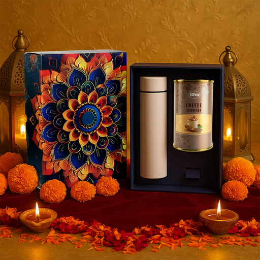 Effete Coffee Almonds Gift Hamper, Golden With Bottle (2 Pc Set), Mix Color by Your Brand