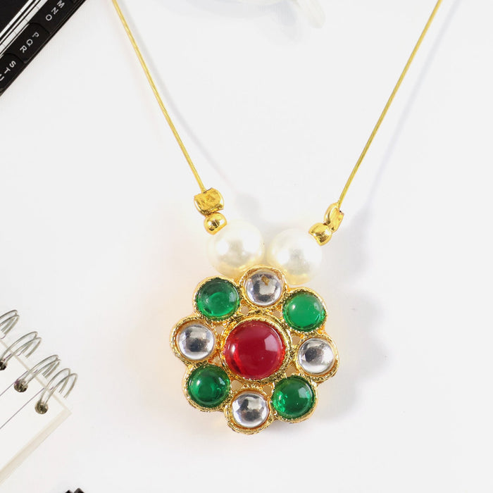 Elegant Traditional Multicolor Stone & Pearl Pendant Chain (1 Pc) by Your Brand