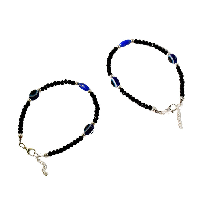 Adjustable Black Bead Evil Eye Protection Bracelet Set (2 Pc) by Your Brand