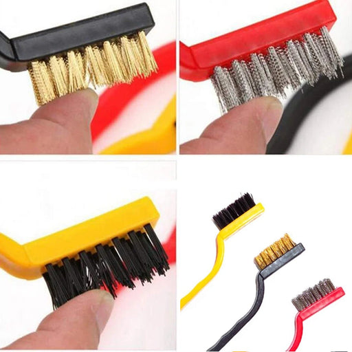 3 Pc Mini Wire Brush Set for cleaning (Brass, Nylon, Stainless Steel Bristles) by Your Brand