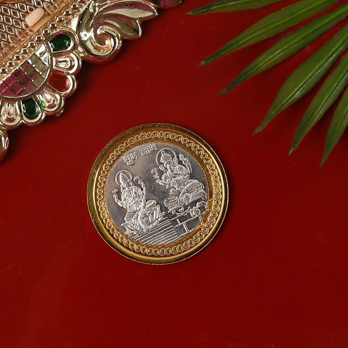 Premium Gold & Silver Dual-Tone Religious Coin with Lakshmi Ganesh Design by Your Brand