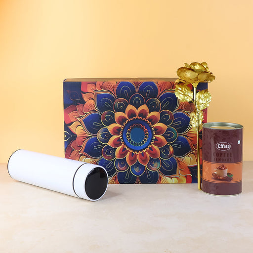 Effete Coffee Almonds Gift Hamper, Golden Rose With Bottle (3 Pc Set), Mix Color by Your Brand