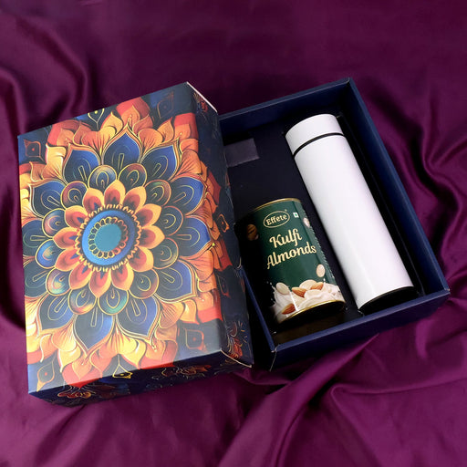 Effete Kulfi Almonds Gift Hamper, Golden With Bottle (2 Pc Set), Mix Color by Your Brand