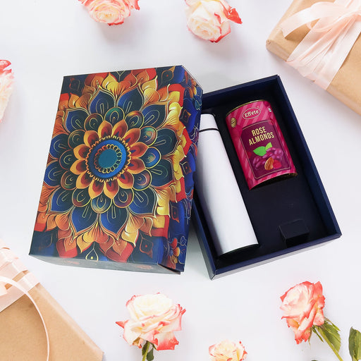 Effete Rose Almonds Gift Hamper, Golden With Bottle (2 Pc Set), Mix Color by Your Brand