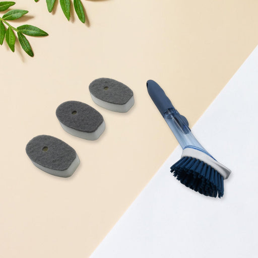 Mix Color Dish Scrubber with Soap Dispenser, Soap Dispensing Dish Brush Set, Dishwashing Brushes Kitchen Scrub Dish Wand for Dishes Sink Pot Pan Cleaning and Washing,1 Handle,3Refill Replacement Head by Your Brand