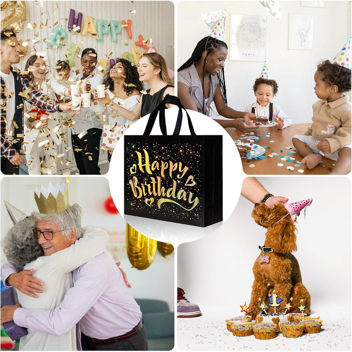 Birthday Gift Bag with Gold Shiny Stars, Reusable Party Gift Bags (1 Pc) by Your Brand