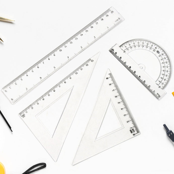 Plastic Geometry Set, Triangle Ruler Protractor Straight Ruler (4 Pcs Set) by Your Brand