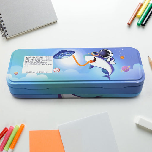 Metal Pencil Box, Pencil Case Double Compartment Compass Box by Your Brand