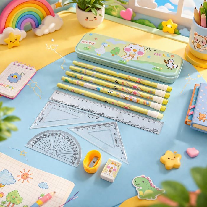 Cute Cartoon Geometry Box Stationery Set (1 Set) by Your Brand