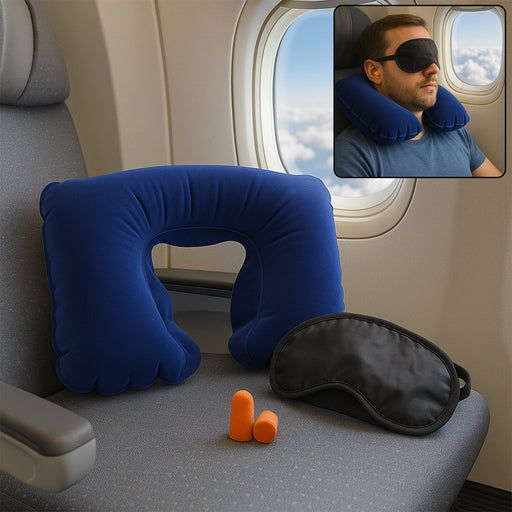 3in1 Air Travel Kit with Pillow, Ear Buds & Eye Mask by Your Brand