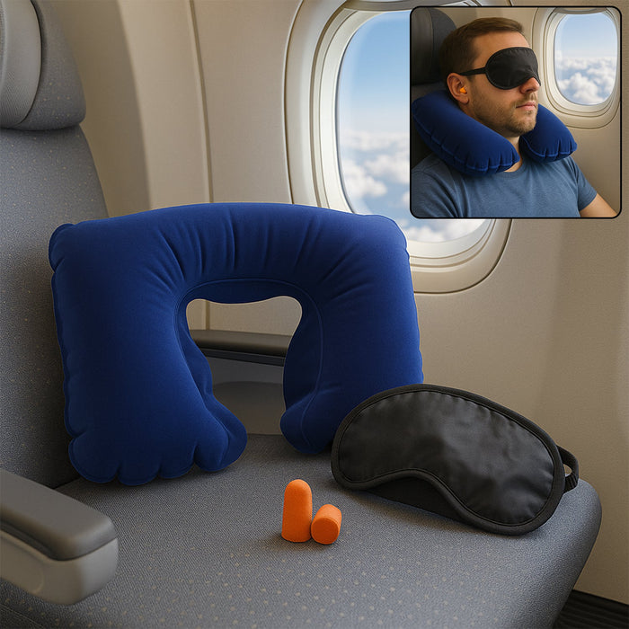 3in1 Air Travel Kit with Pillow, Ear Buds & Eye Mask by Your Brand