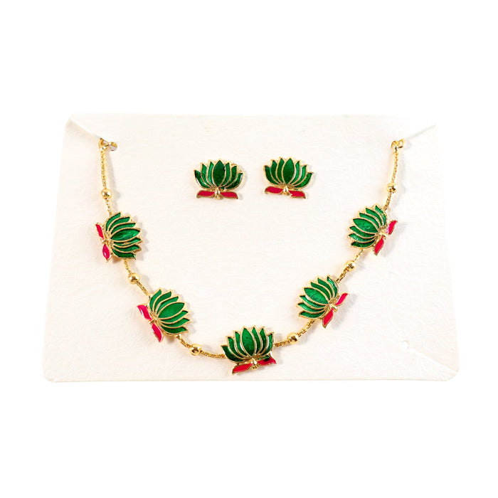 Traditional Green & Lotus Motif Jewellery Set by Your Brand