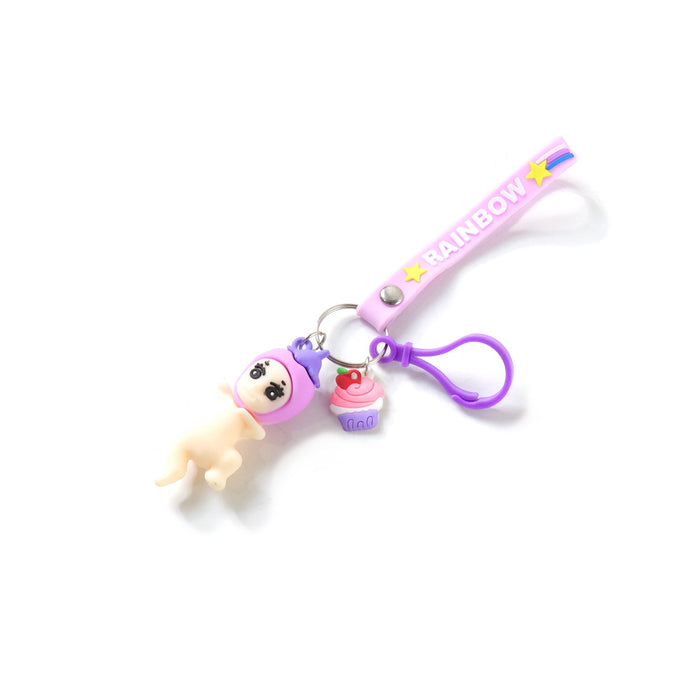 Cute Doll & Cupcake Keychain with Rainbow Strap (1 Pc) by Your Brand