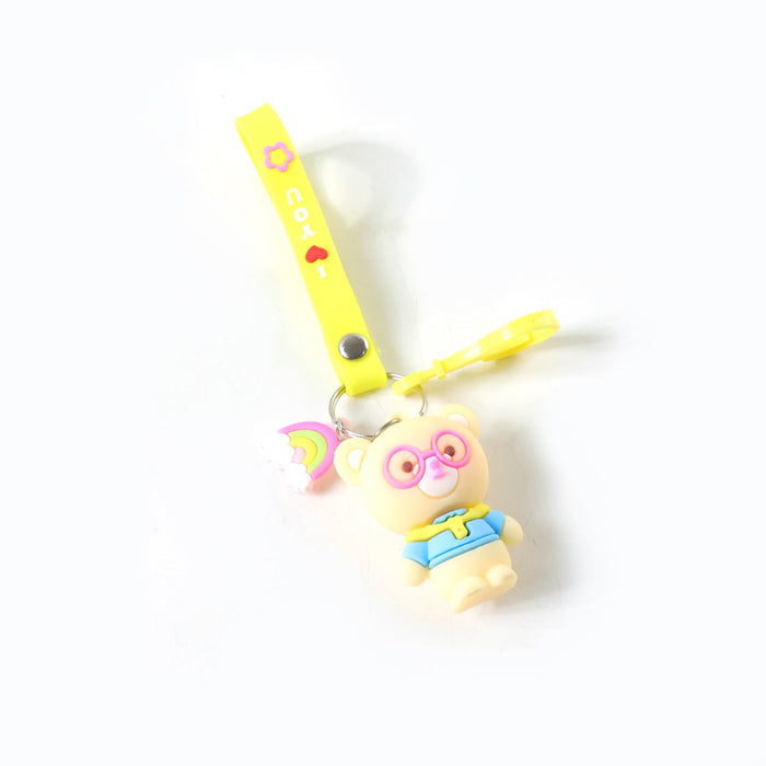 Cute Cartoon Teddy Bear Keychain with Yellow I Love You Strap (1 Pc) by Your Brand