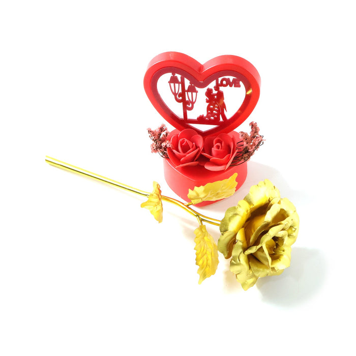 Heart Love Decorative Showpiece with Golden Rose Flower Gift Set (2 Pc) by Your Brand