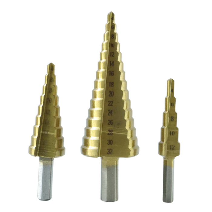 3X Large HSS Steel Step Cone Drill Titanium Bit Set Hole Cutter (4-32, 4-20, 4-12mm) by Your Brand
