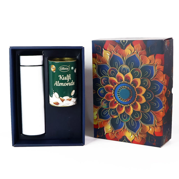 Effete Kulfi Almonds Gift Hamper, Golden With Bottle (2 Pc Set), Mix Color by Your Brand
