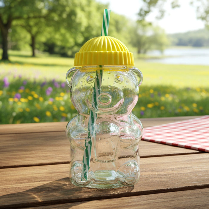 cartoon bear glass bottle kids beverage cup