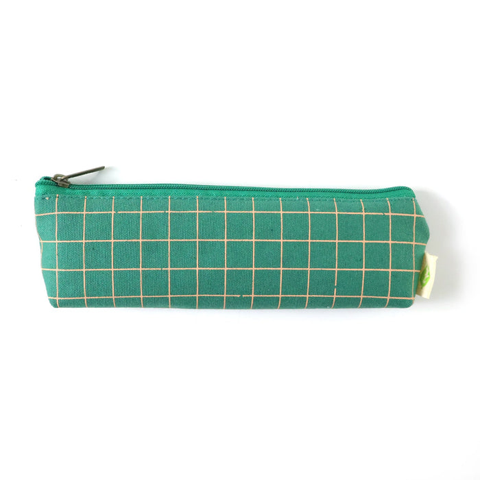 Premium Green Grid Printed Zipper Pencil Pouch Organizer (1 Pc) by Your Brand