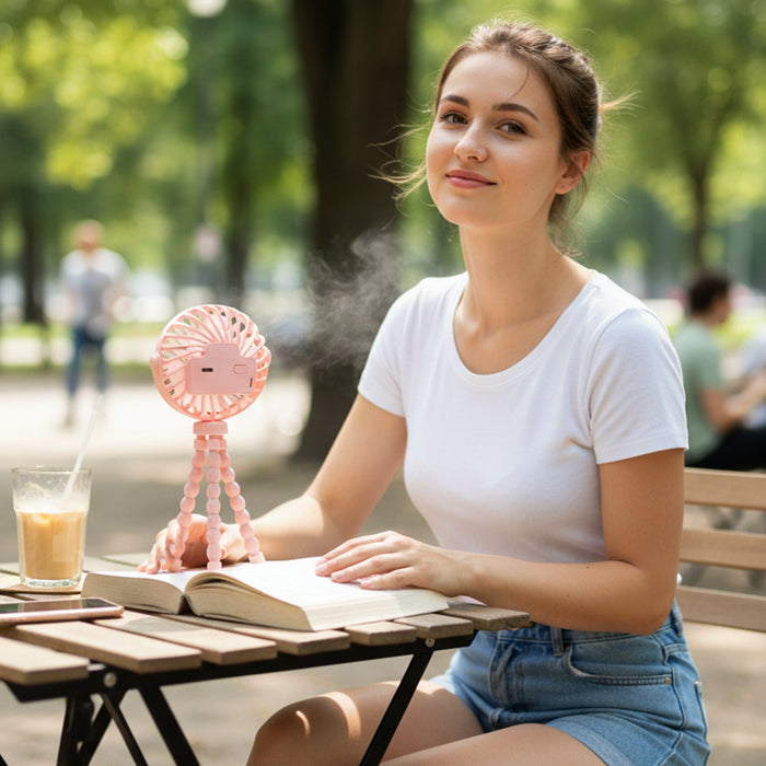 Portable Rechargeable LED Light Fan with Flexible Tripod Stand (1 Pc) by Your Brand