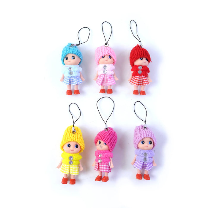 Cute Mini Doll Hanging Keychain Set (6 Pc Mix Color) by Your Brand