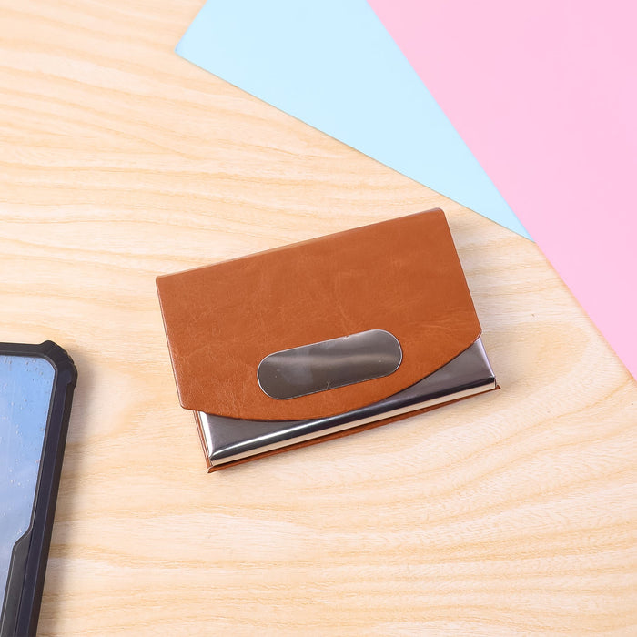 Leather & Stainless-Steel Business Card Holder (1 Pc) by Your Brand